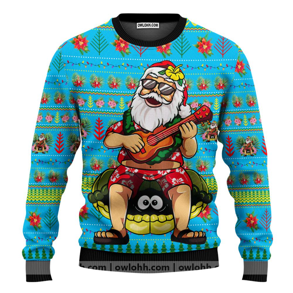 Aloha Santa Claus Play Guitar Xmas Ugly Sweater