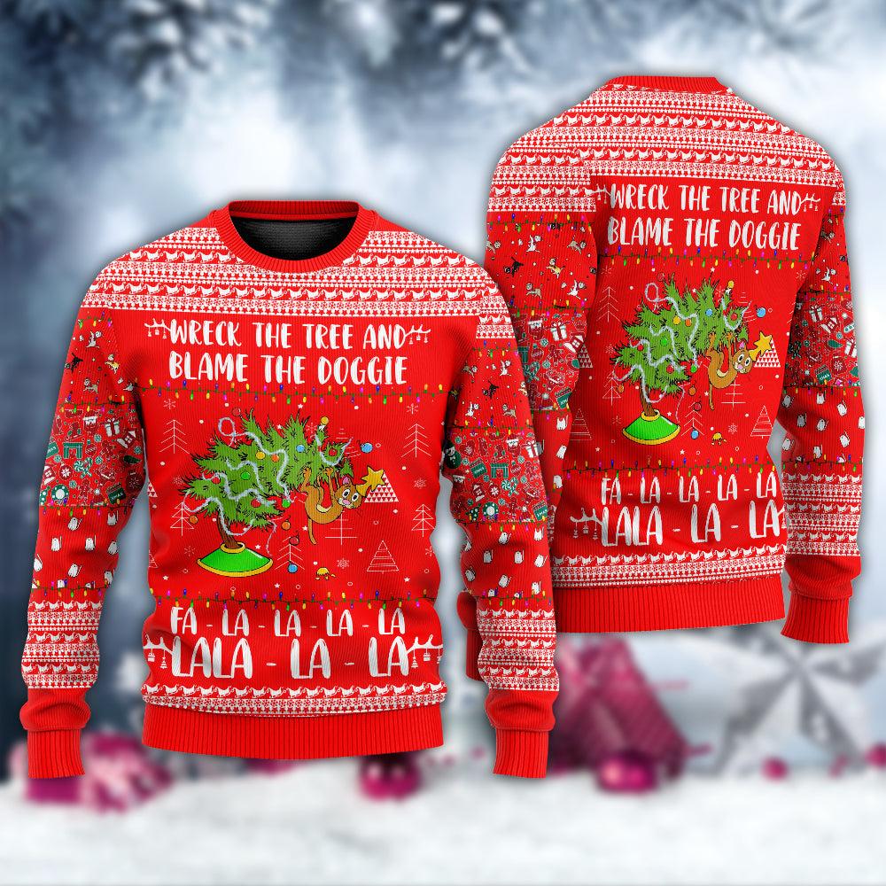 Cat Wreck The Tree Christmas Red Style Ugly Sweater