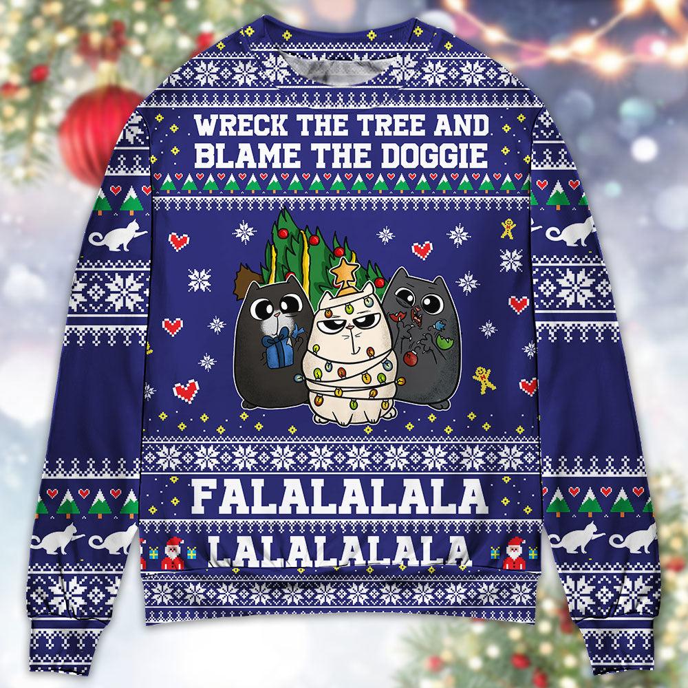 Cat Wreck The Tree Meowy Christmas Ugly Sweater
