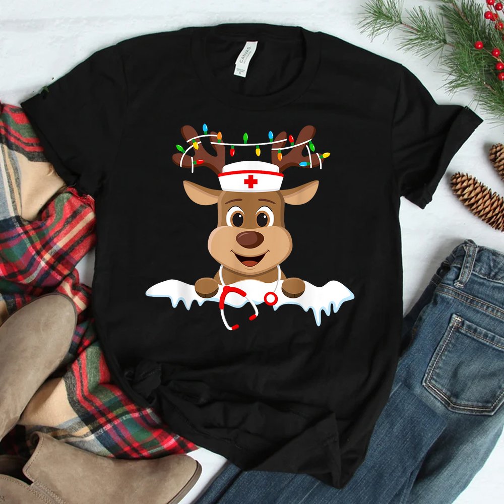 Christmas Nurse Love NICU RN ER Santa Reindeer Nurse Hat Elf Shirt