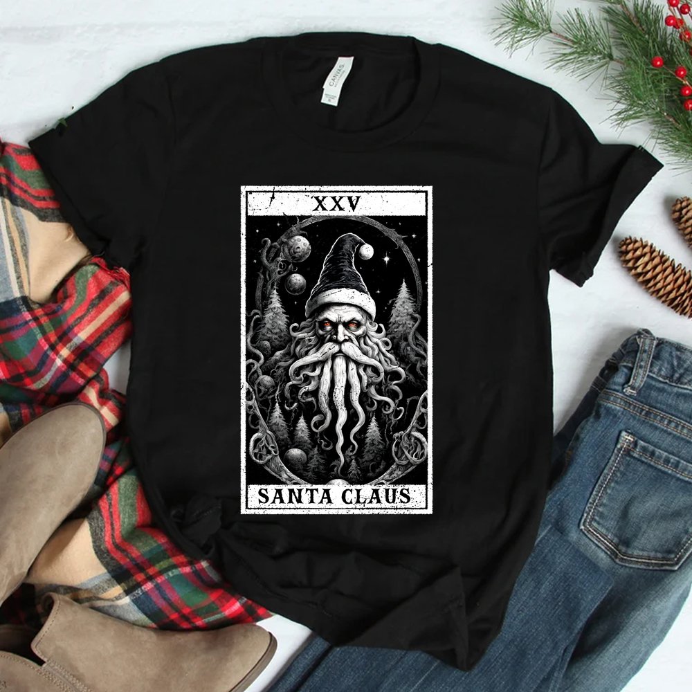 Christmas Santa Claus Creepy Horror Tarot Card Distressed Shirt