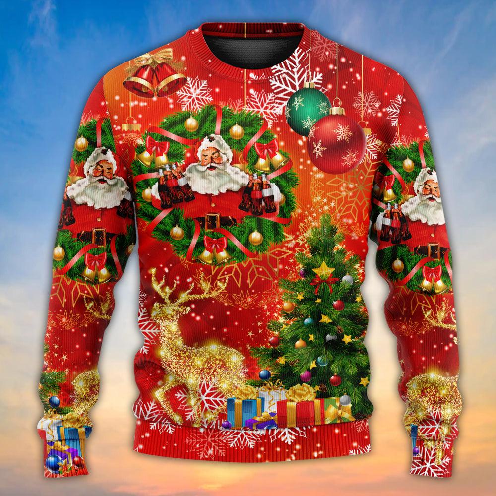 Christmas Santa Claus Drinking Christmas Tree Red Light Ugly Sweater