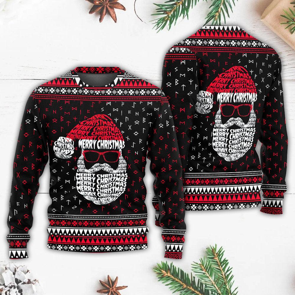 Christmas Santa Claus Retro Viking Pattern Ugly Sweater