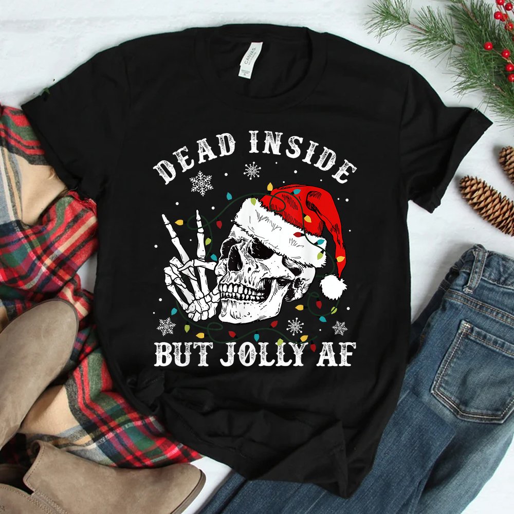 Dead Inside But Jolly AF Skeleton Santa Christmas Pajamas Shirt