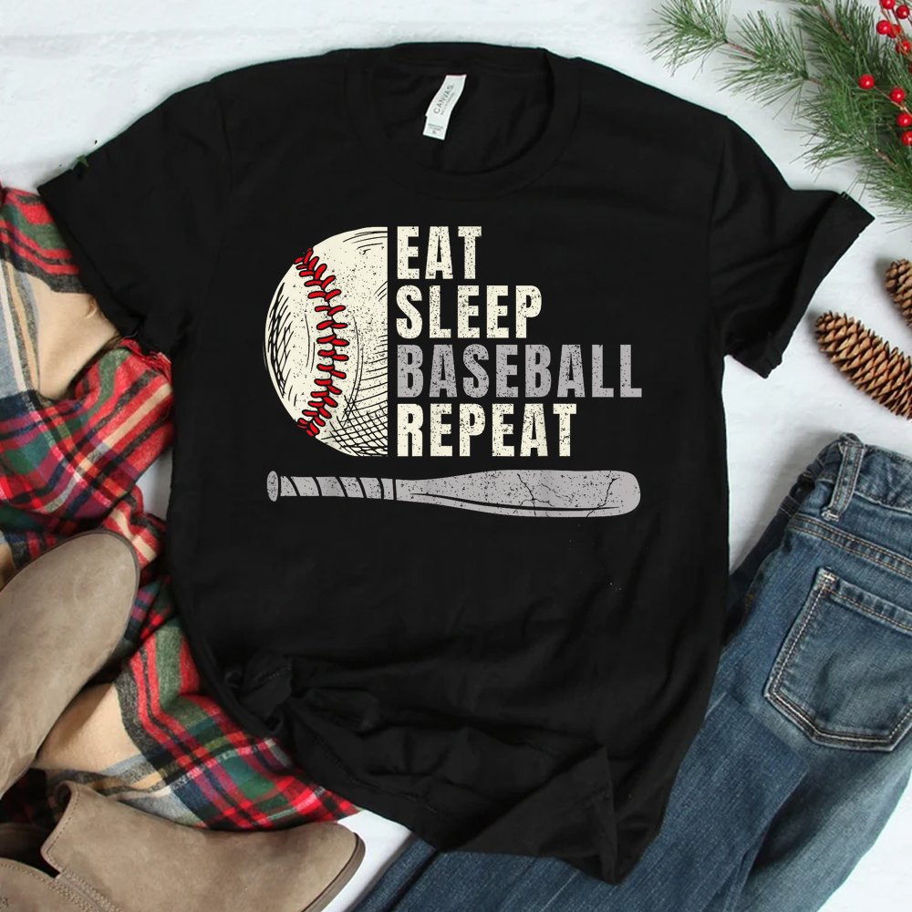Eat Sleep Baseball Repeat Funny Baseball Shirt