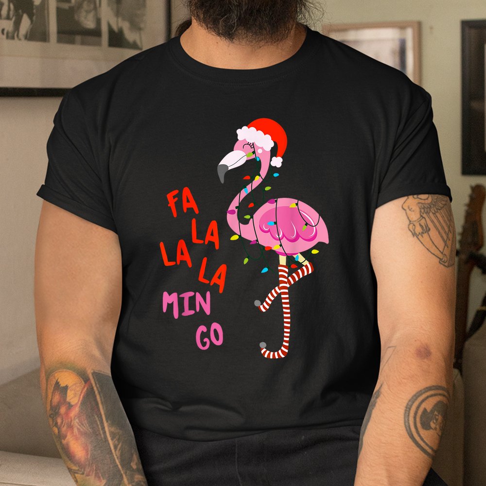 Fa La La Mingo Flamingo Christmas Tree Lights Tropical Shirt