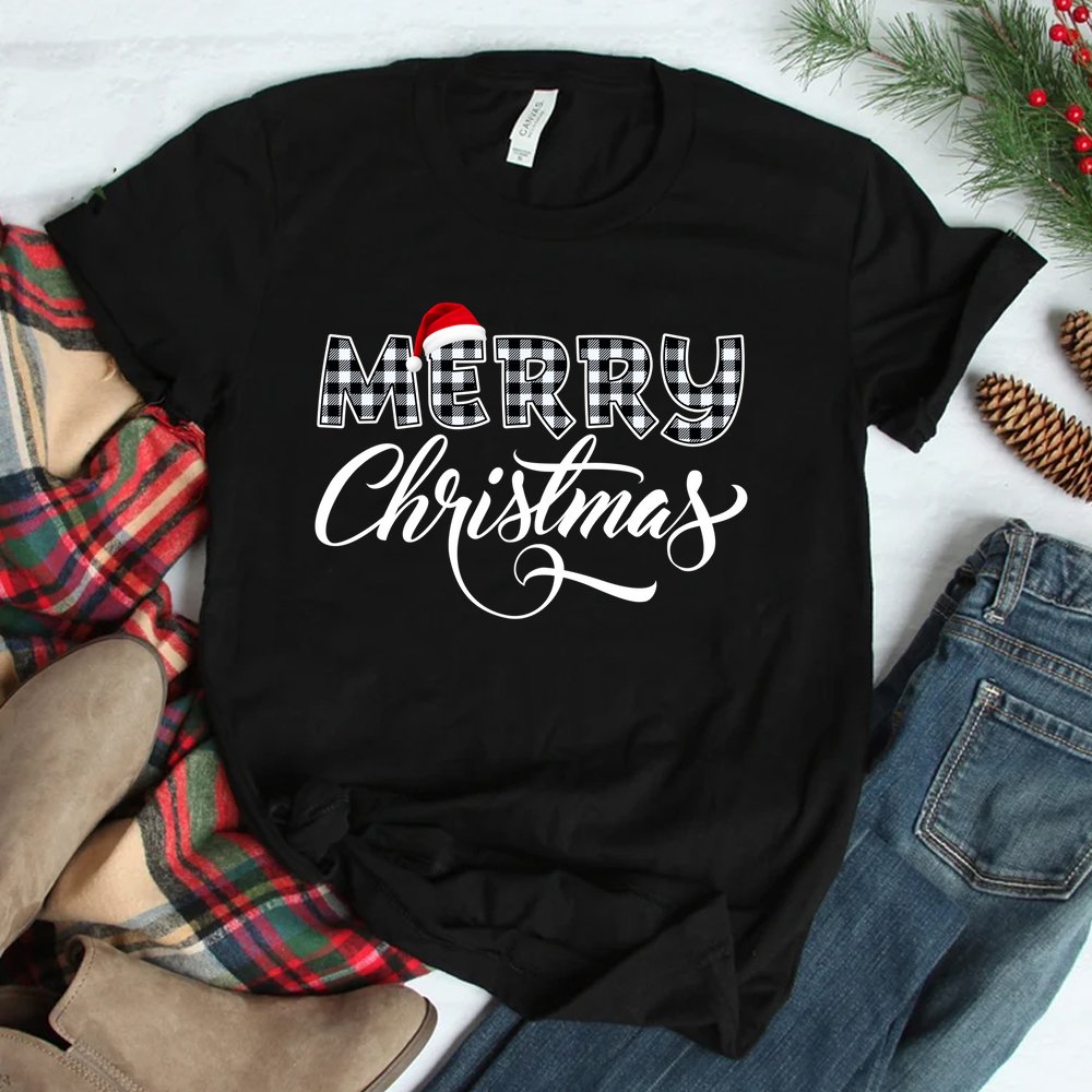 Merry Christmas Buffalo Black And White Plaid Shirt