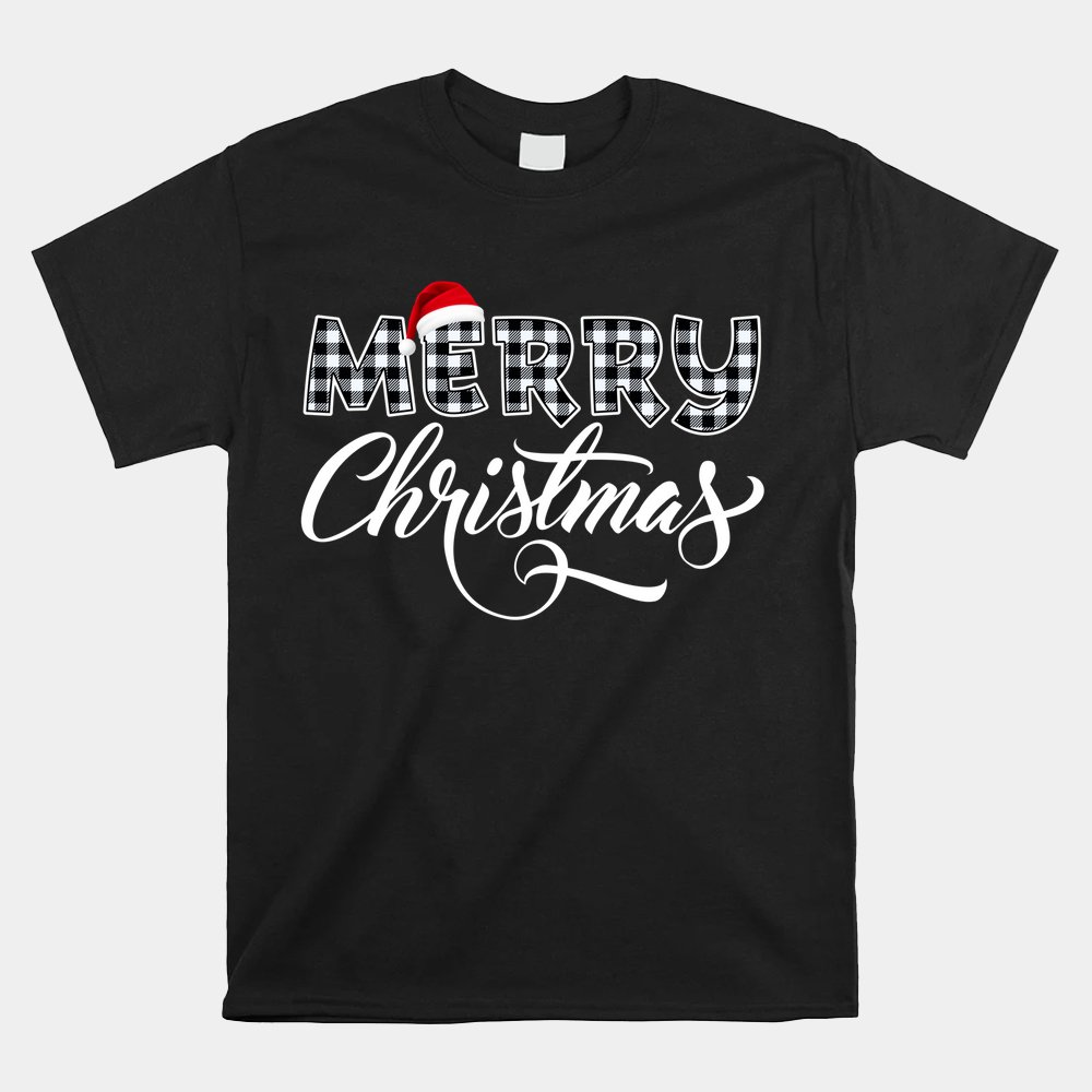 Merry Christmas Buffalo Black And White Plaid Shirt