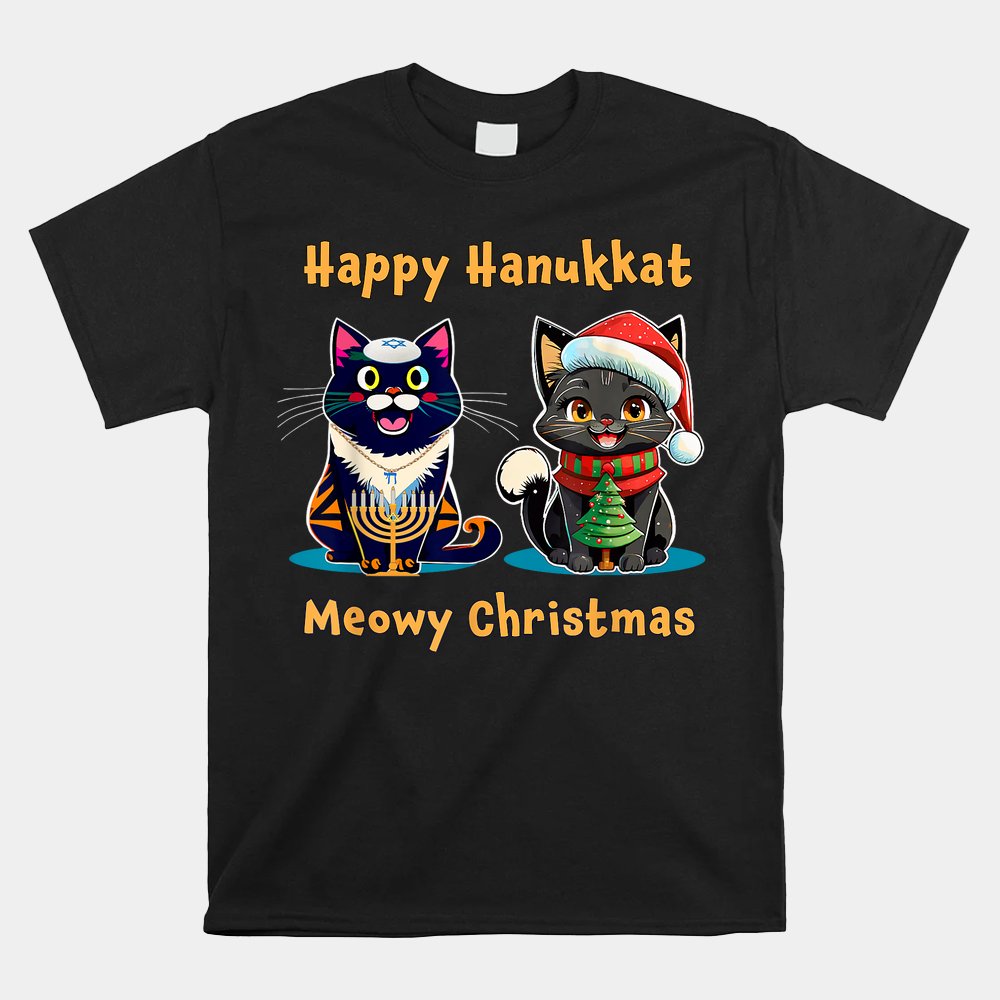 Merry Christmas Happy Hanukkah Jewish Christian Cat Shirt