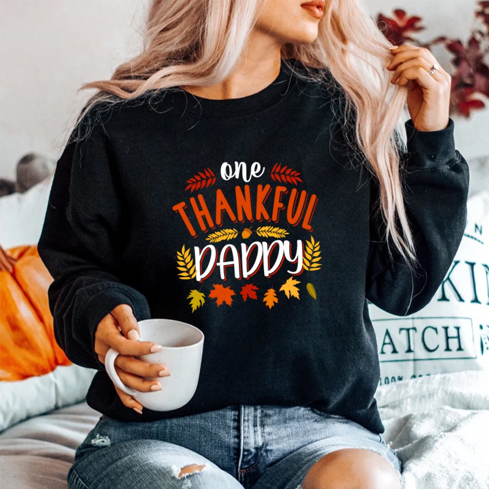 One Thankful Daddy Fall Autumn Thanksgiving Day Leaves Dad Shirt