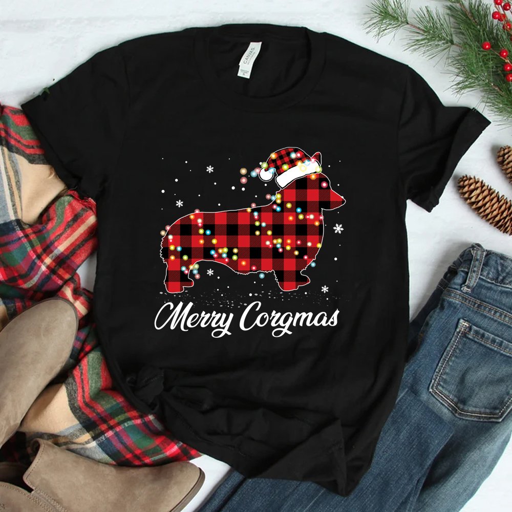 Red Plaid Buffalo Corgi Merry Christmas Pajamas Shirt