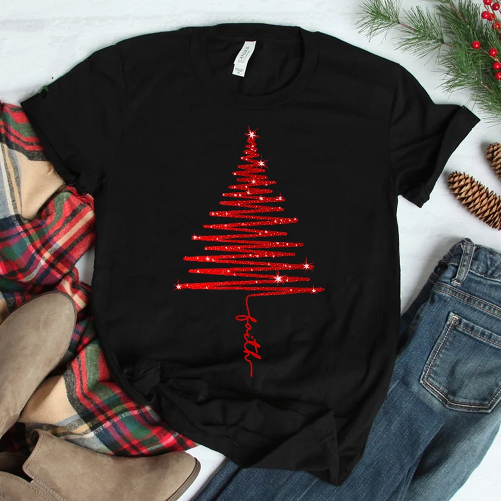 Red Sparkling Faith Christmas Tree Shirt