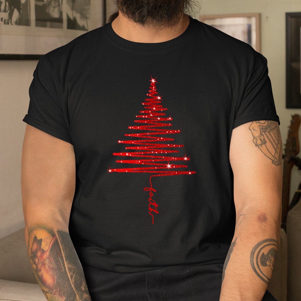 Red Sparkling Faith Christmas Tree Shirt