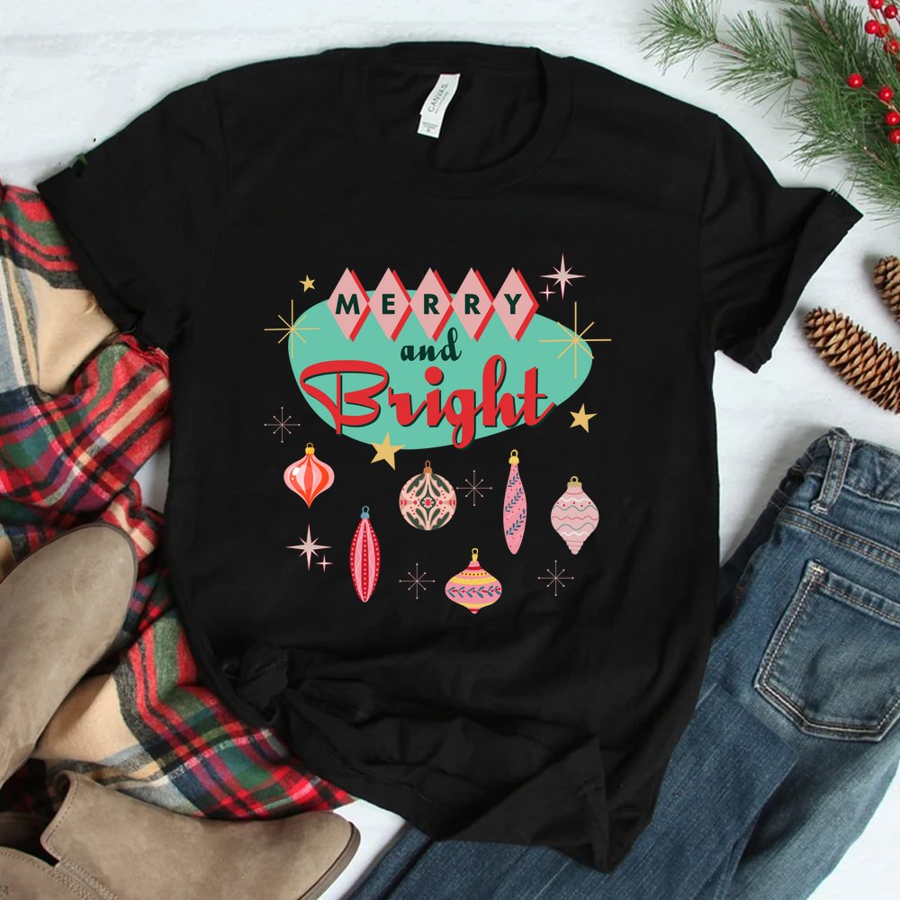 Retro Merry And Bright Mid-Century Modern Christmas Ornament Shirt