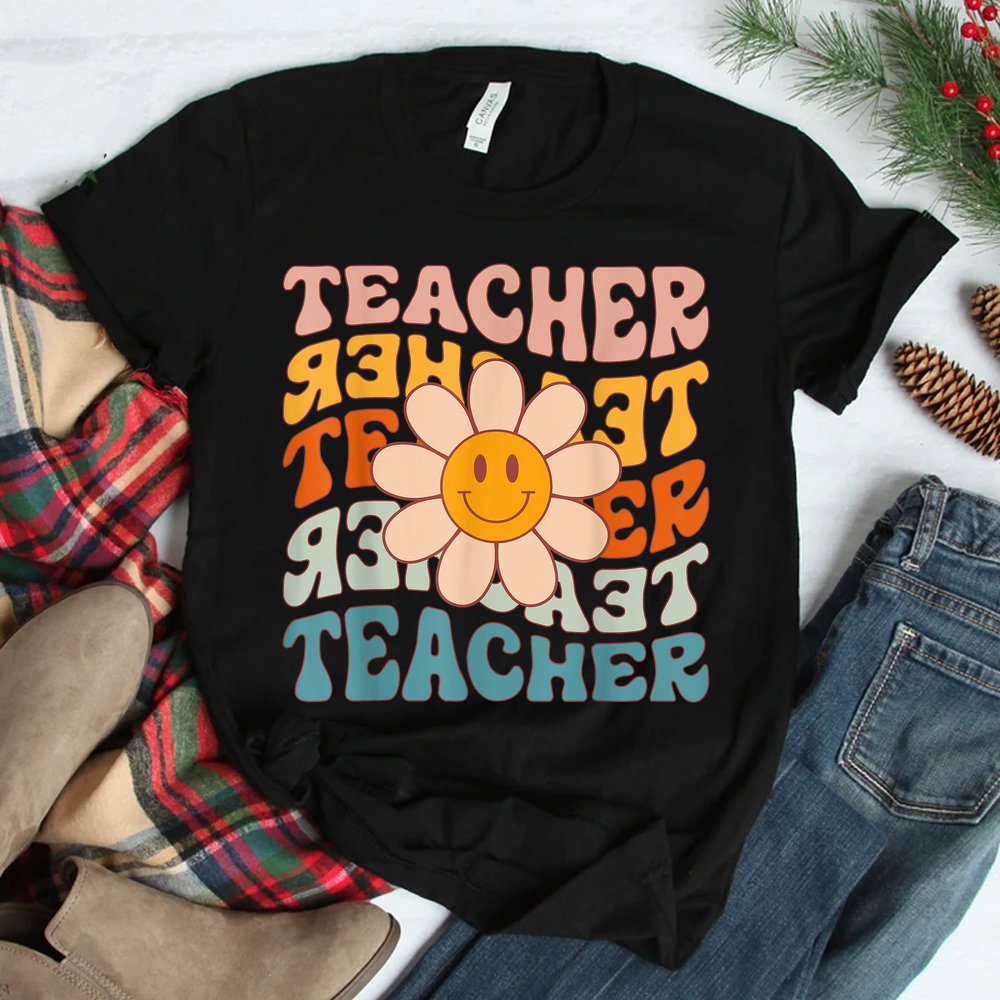 Retro Teacher Daisy Colorful Elementary School Teacher Shirt
