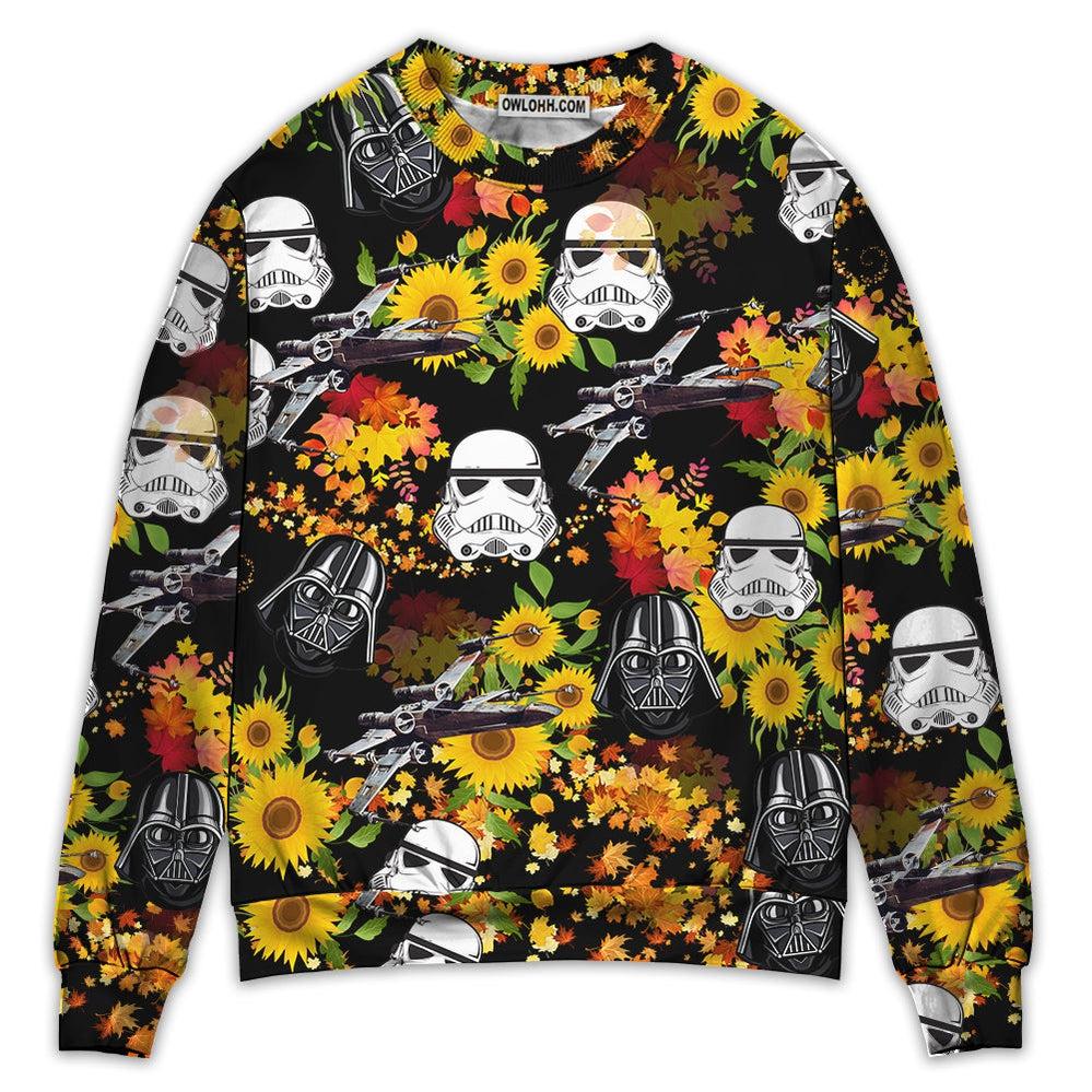 Star Wars Darth Vader Stormtrooper Helmet Autumn Wild Sunflowers Sweater