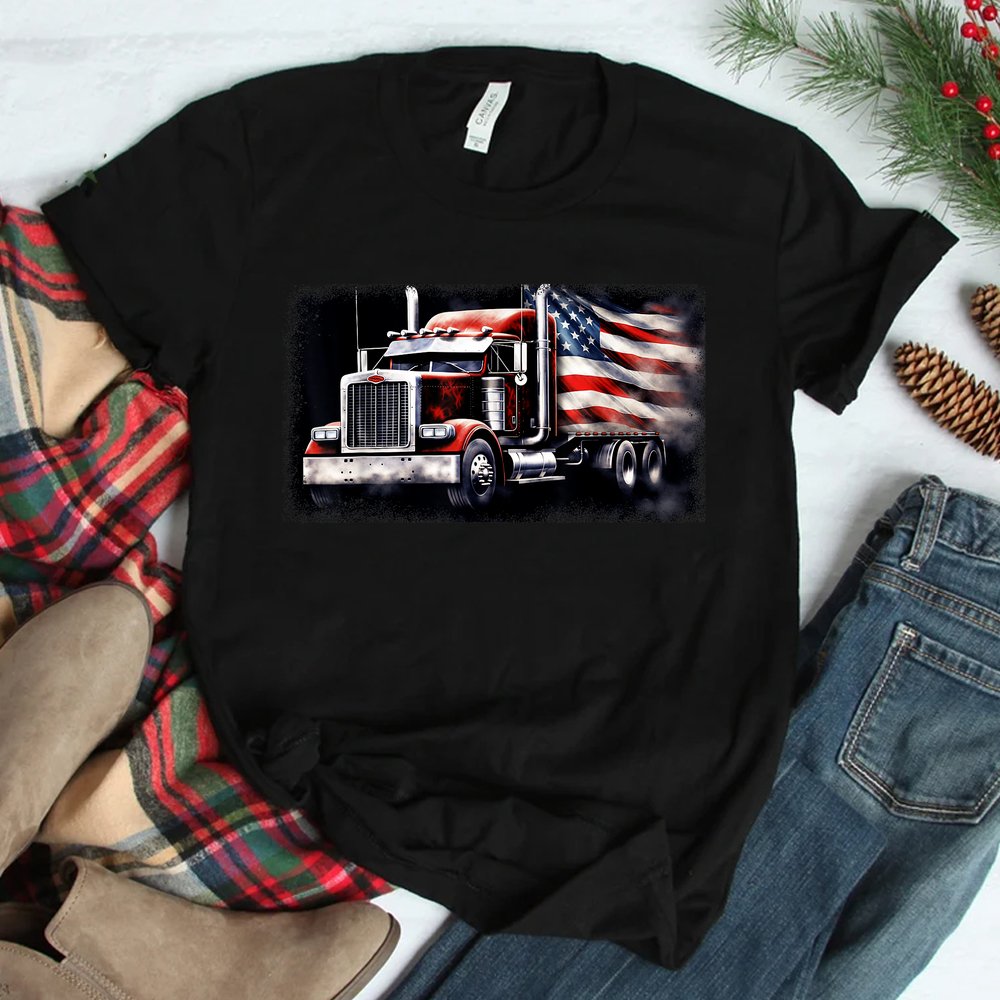 US American Flag Semi Truck Driver Trucker Shirt