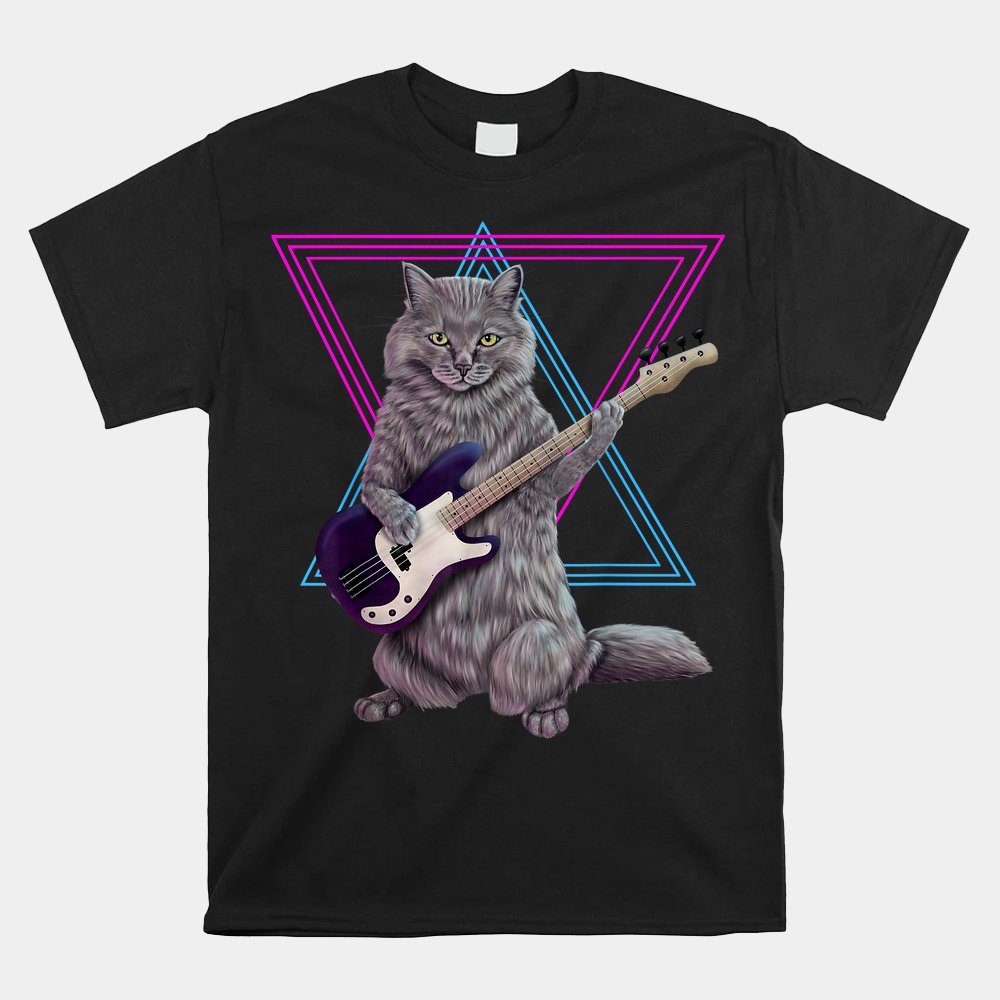 Bass Cat Rock Kitty On A Bass Guitar Shirt