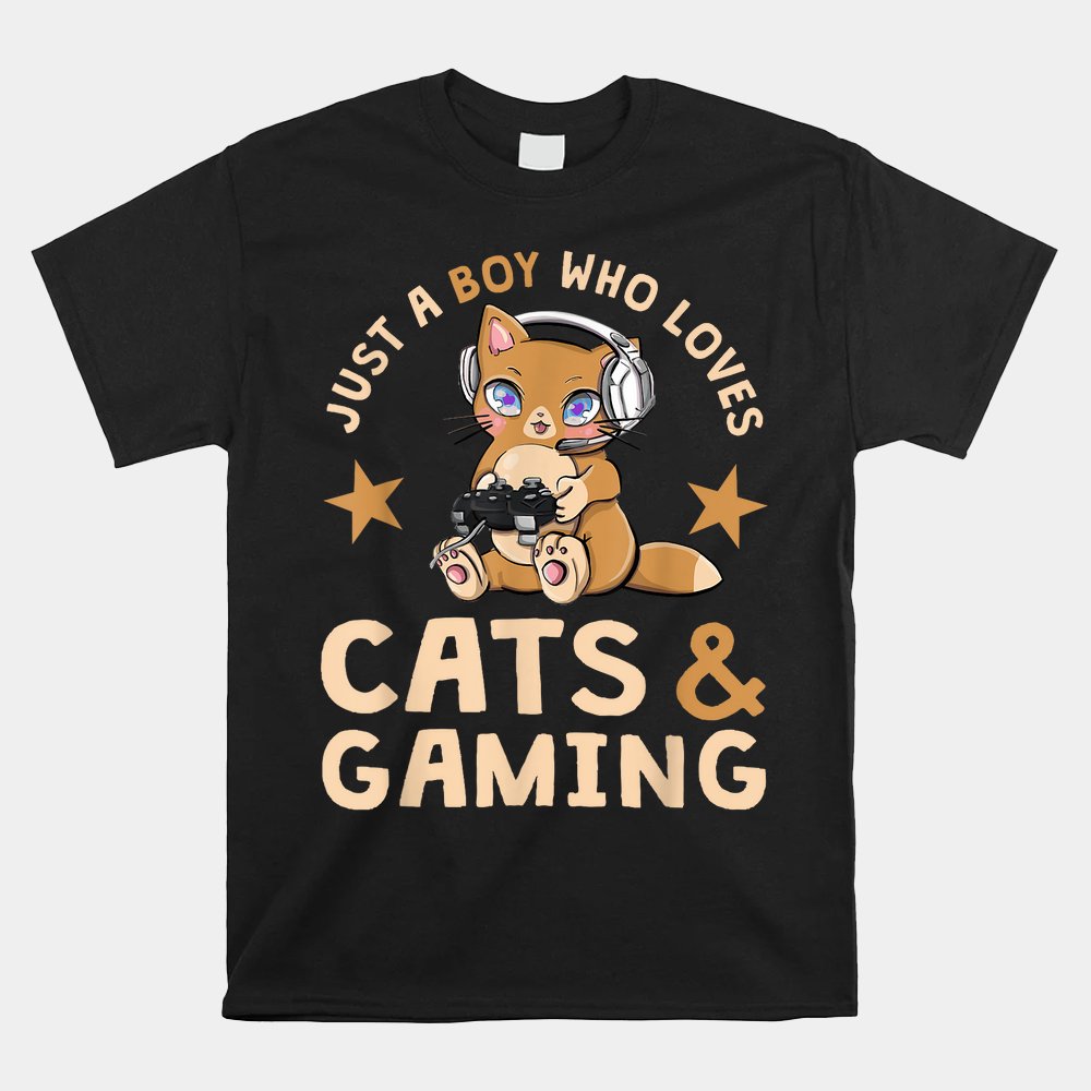 Just A Boy Who Loves Cats And Gaming Cute Gamer Cat Shirt