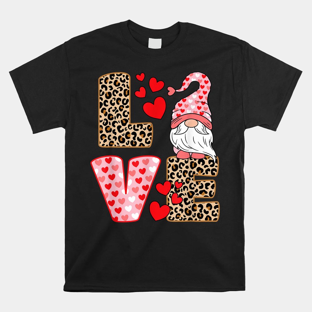 Valentines Day Cute Love Heart Gnome Leopard Cheetah Shirt