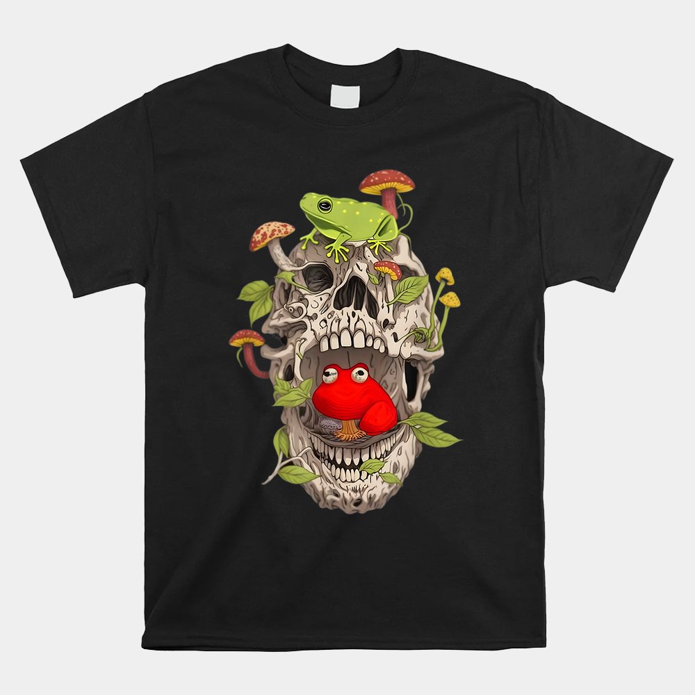Cottagecore Frog Skull Mushroom Collector Aesthetic Shirt