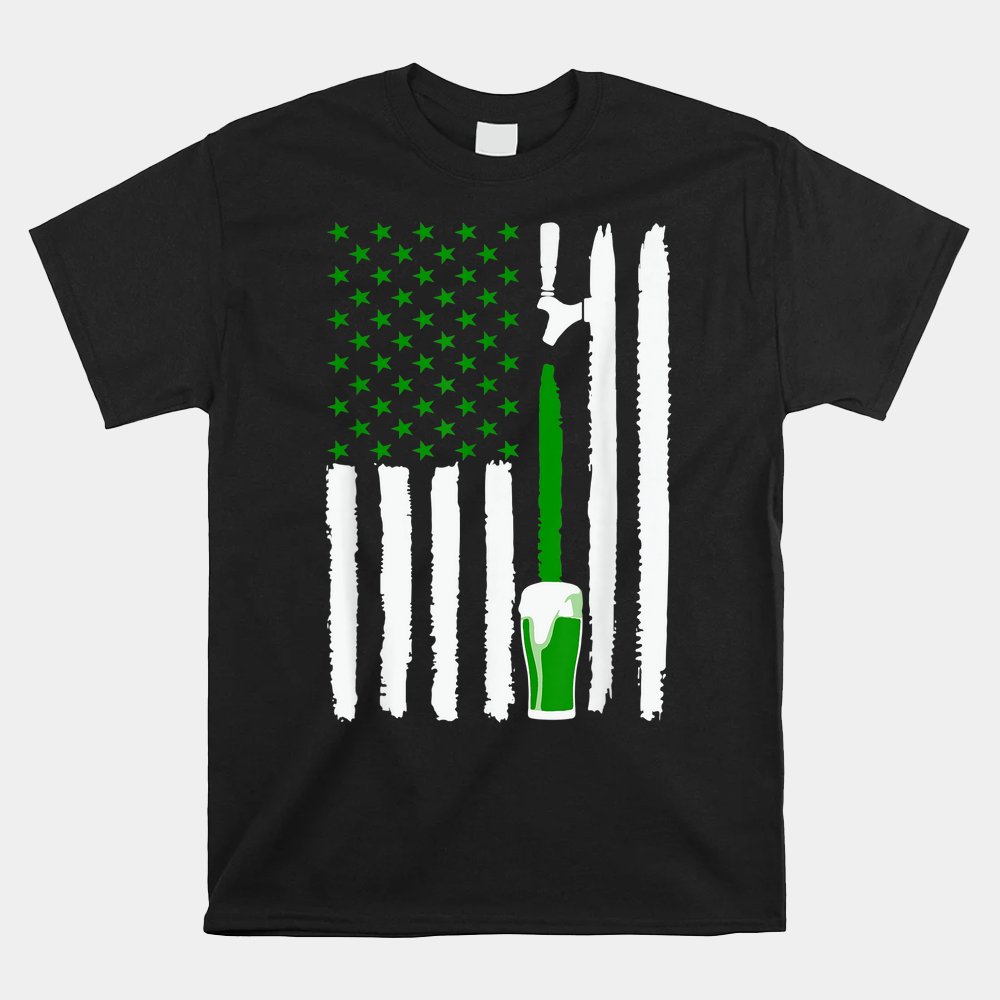 Beer American Flag Patriotic Irish Bar St Patricks Day Shirt