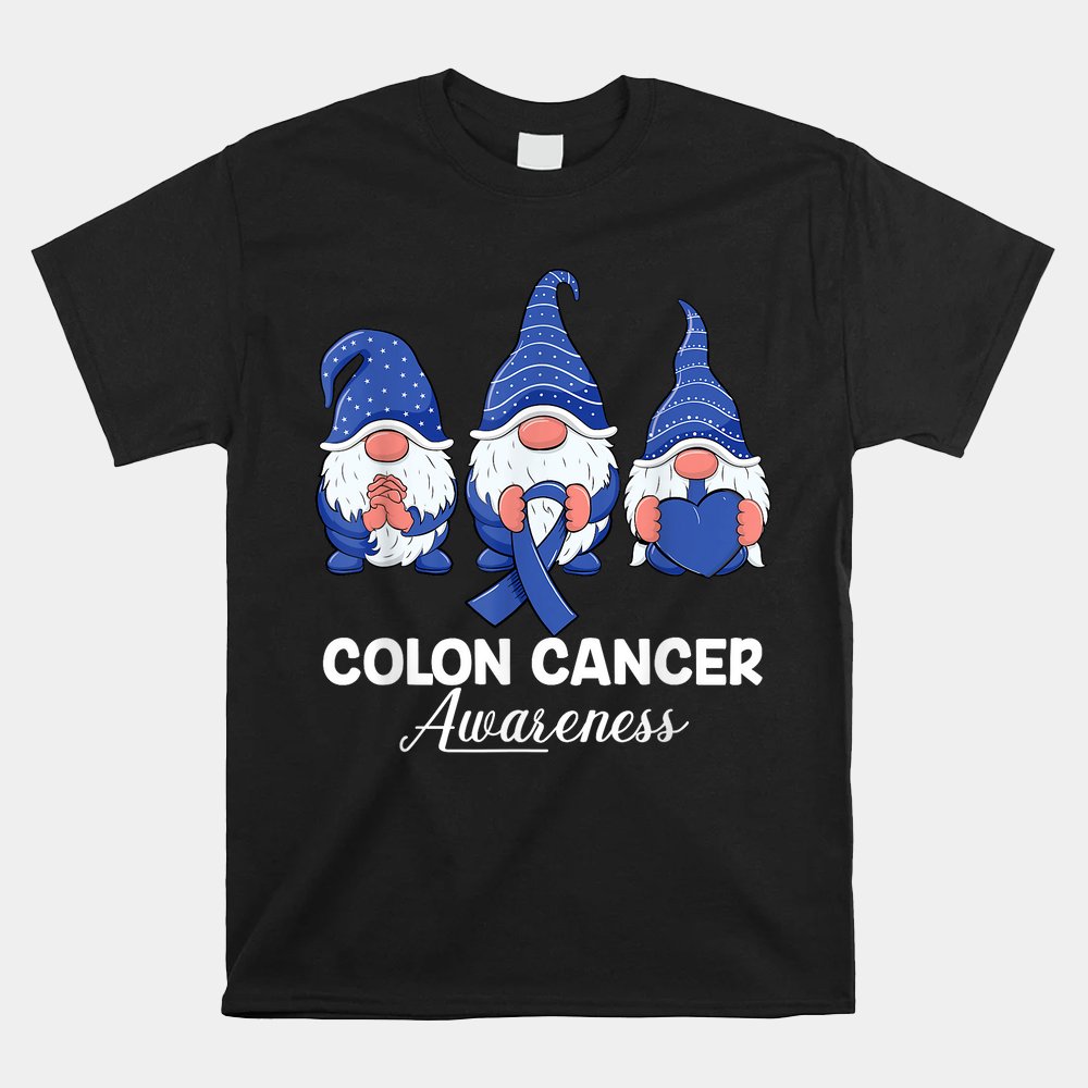 Colon Cancer Support Gnomes With Ribbon Colorectal Awareness Shirt