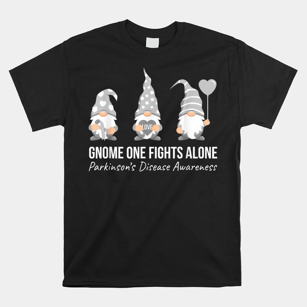Gnome One Fights Alone Shirt Parkinsons Awareness Ribbon Shirt