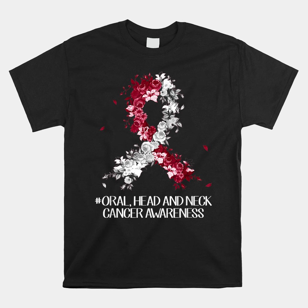Wear Burgundy White Ribbon Oral Head And Neck Cancer Awareness Shirt