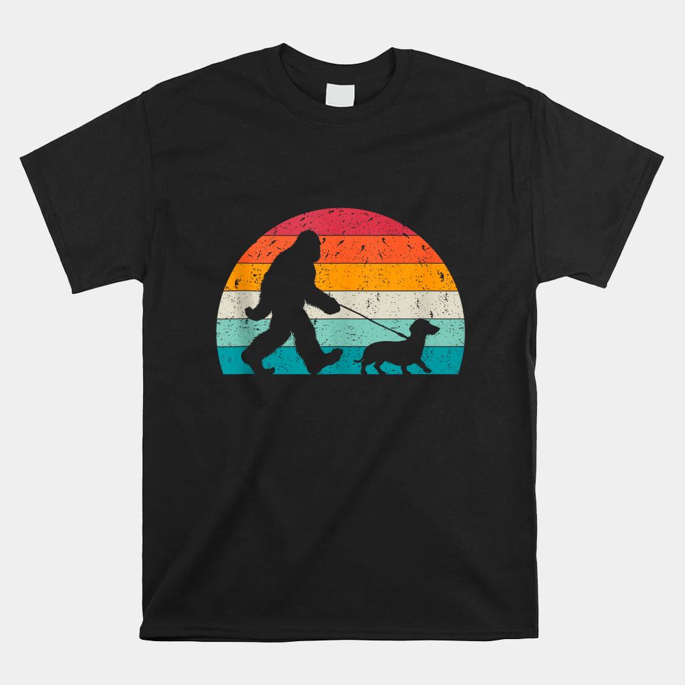 Bigfoot Walking A Dog Funny Dachshund Weiner Dog Dad Weenie Shirt